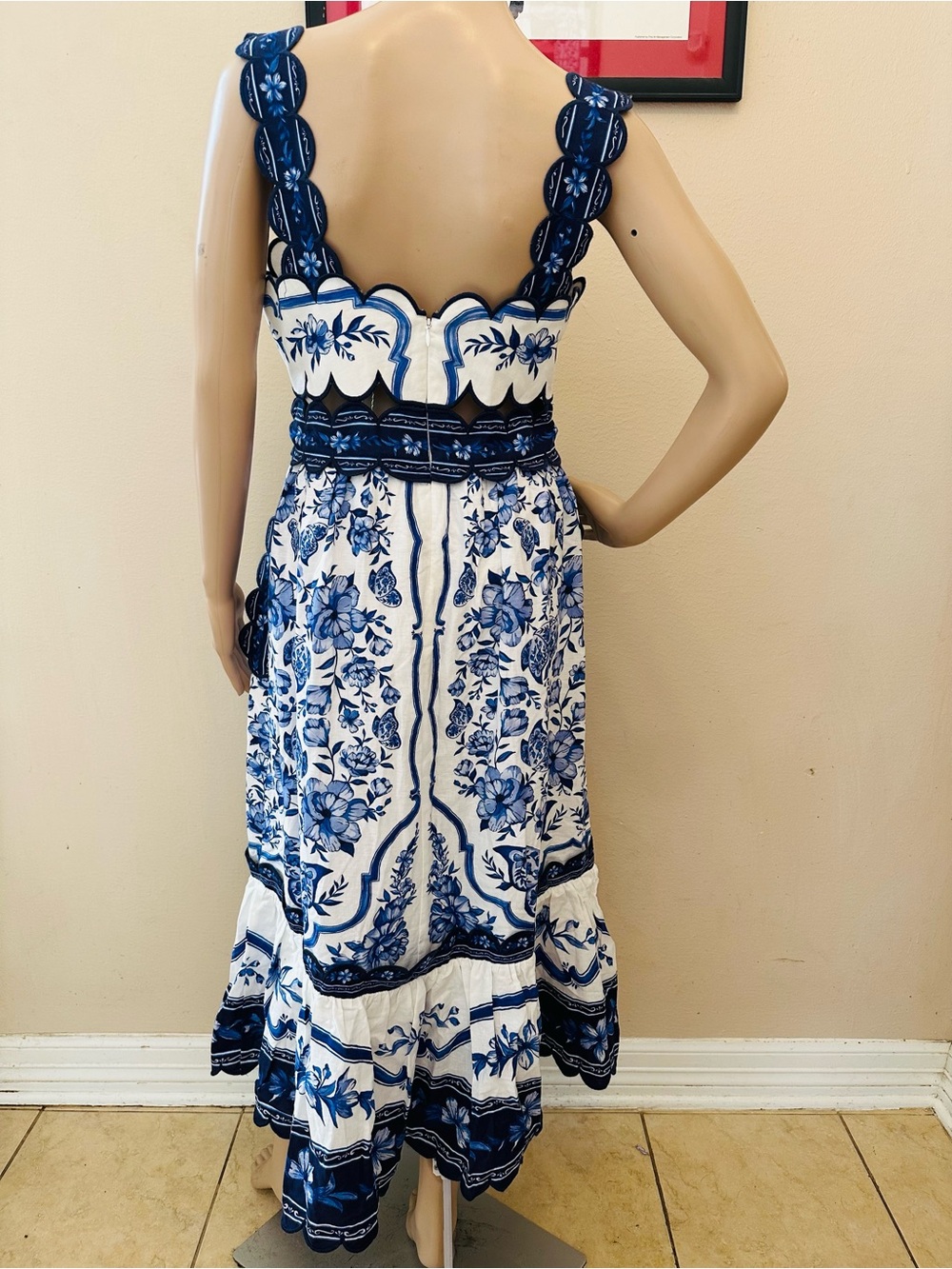 FARM Rio White Midi Dress with Blue Floral Print - Picture 8 of 16